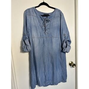 Velvet Heart  Woman's Chambray Lace-Up Shift Mini Dress Bohemian Vacation Cruise